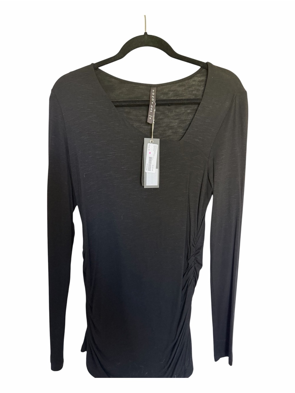 Tana + Bee Black Ruched Long Sleeve Tunic Top Size Medium NWT Rayon Spandex